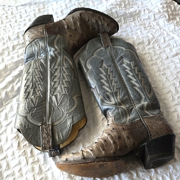 Panhandle Slim Brown and Gray Heeled Boots Genuine Ostrich - Picture 1 of 11